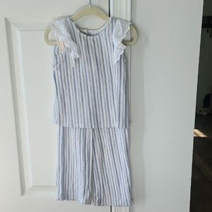 Striped Sleeveless Set with Lace Detail